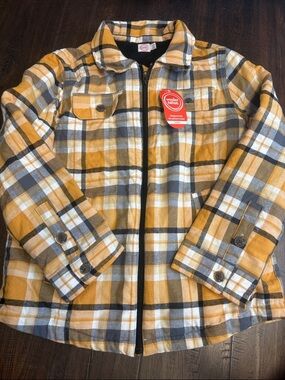 WONDER NATION NWT Youth 14-16 husky Mustard/gray/cream Plaid Zip-Front Jacket